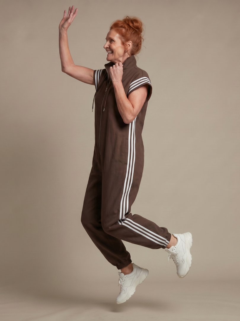 Lark | Zip Front Stripe Panel Jumpsuit
