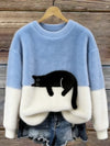 Aileen Elegant Cat Print Oversized Sweater