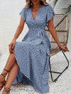 Skye | Floral Wrap Midi Dress with Ruffle Sleeves and Asymmetric Hem