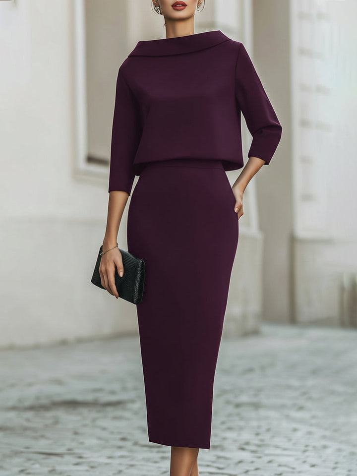 Sloane | Boat Neck Midi Skirt Set