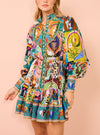 Casual Mini Dress with Graffiti Print Evergreen