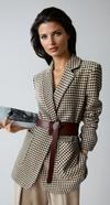 Women's Houndstooth Belted Split-Hem Blazer