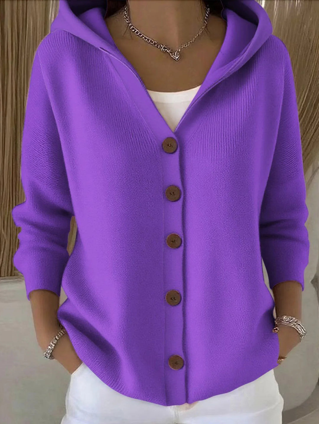 Mary Elegant Button Hooded Cardigan