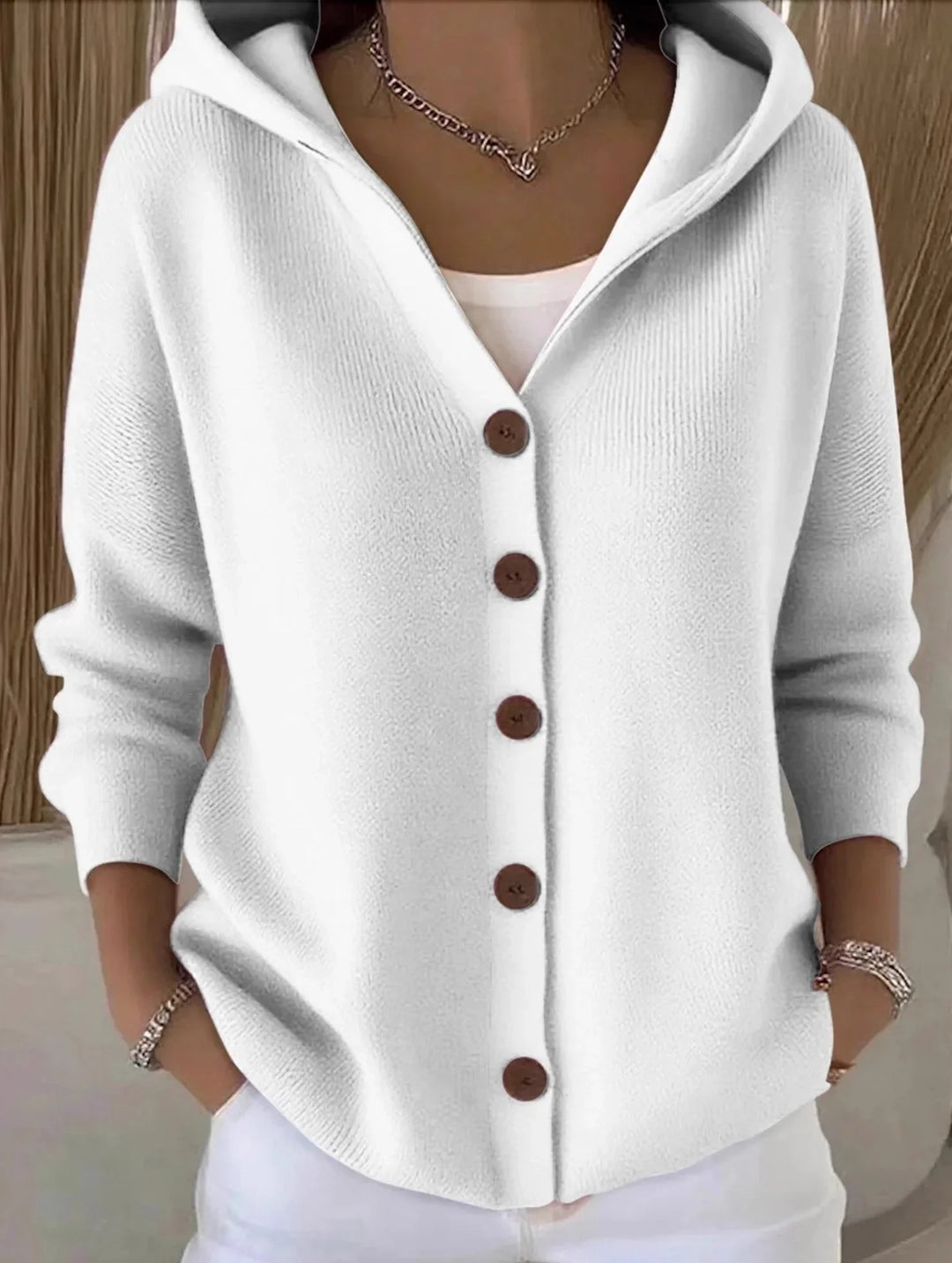 Cecily Elegant Button Hooded Sweater