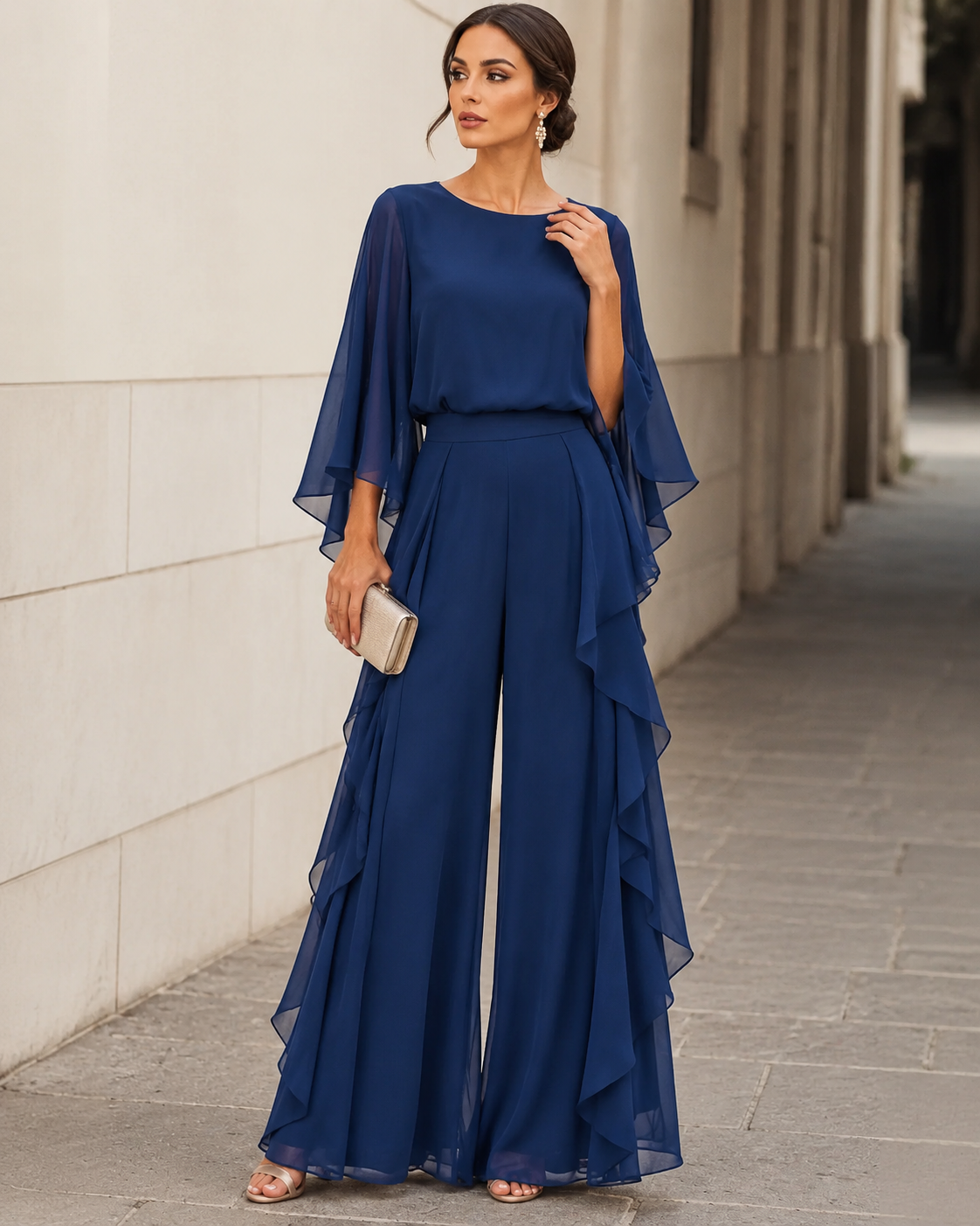 Lenorah Cape-Sleeve Chiffon Two-Piece Set – The Harrington Family Palm ...