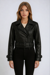 Women's Cropped Faux Leather Trench Jacket