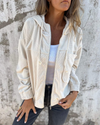 Women's Hooded Zip-Up Jacket — Retro Cosy Long-Sleeve Cotton Fleece Sweatshirt Jacket