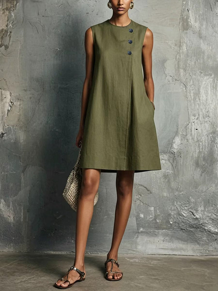 AUBREY | ASYMMETRIC BUTTON MINI DRESS