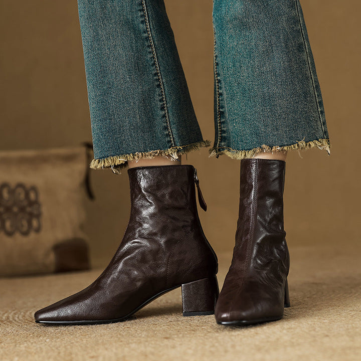 Riona – Genuine Leather Block Heel Ankle Boots