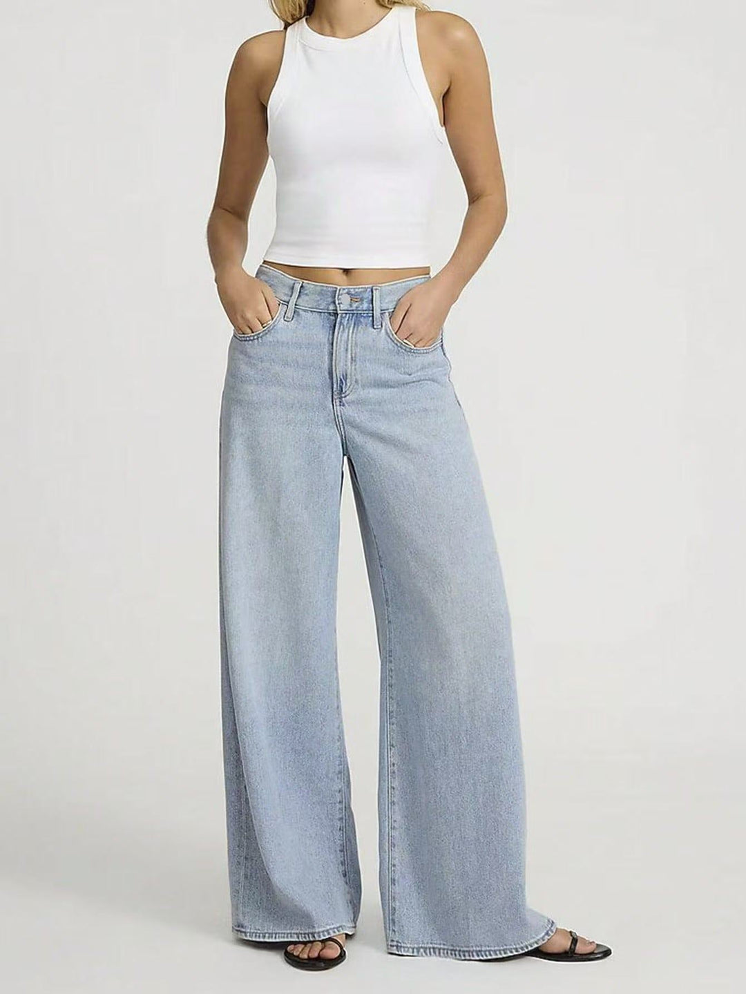 Women's Light Blue Straight Leg Jeans | Street Style Relaxed Fit