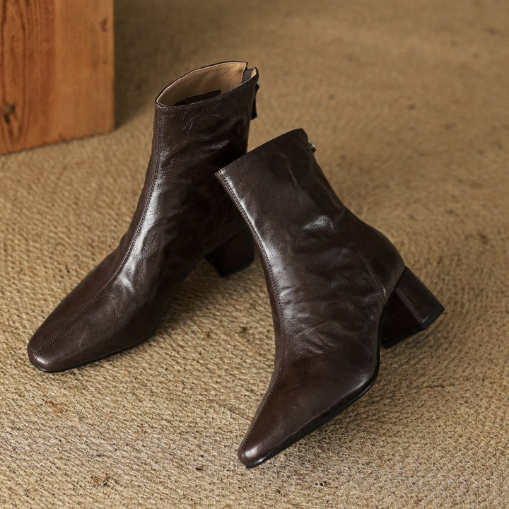 Riona – Genuine Leather Block Heel Ankle Boots