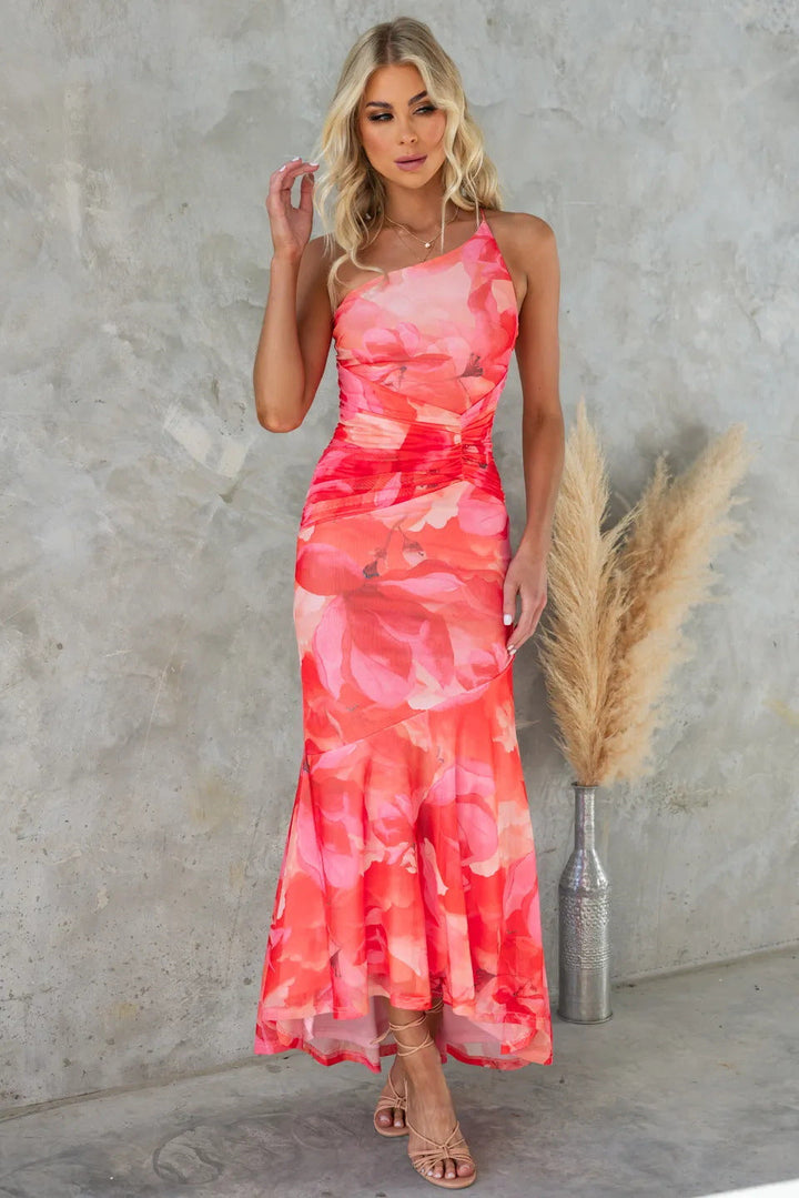 Anna | Purple Floral One Shoulder Dress