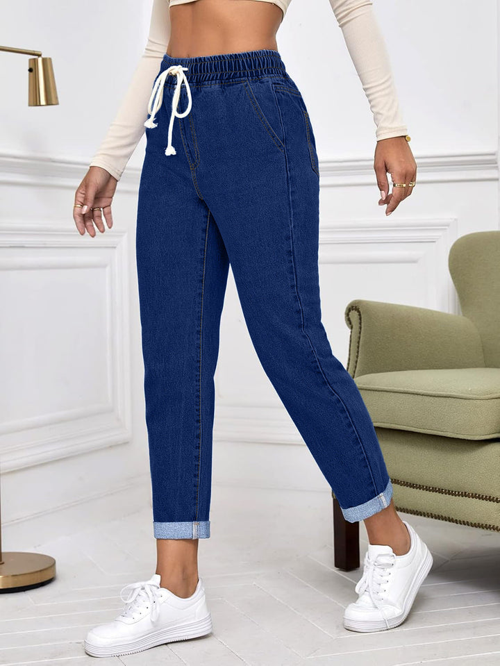 Women's Drawstring Tapered Denim Pants