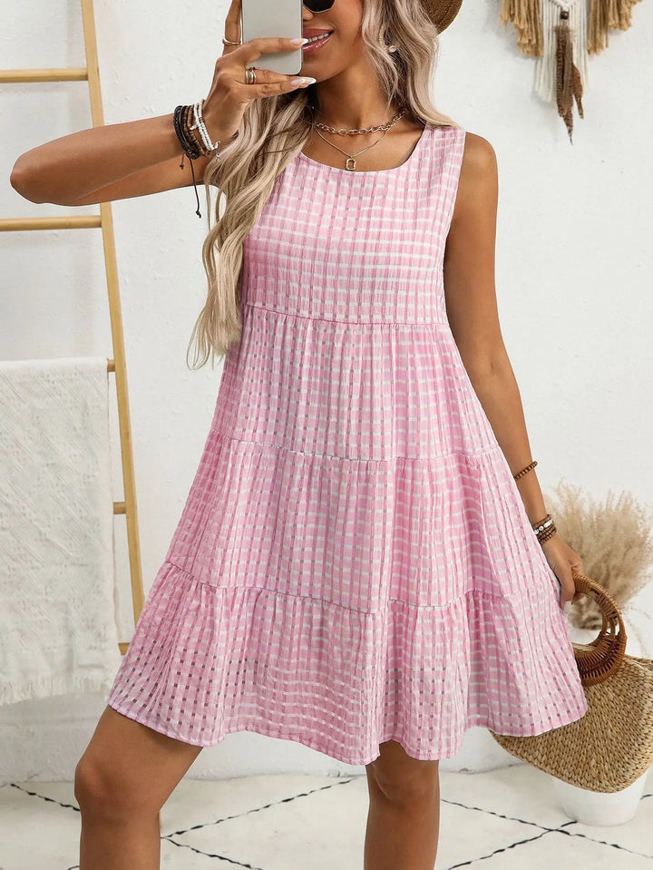WYLA™ – Breezy Plaid Ruffled Sleeveless Dress