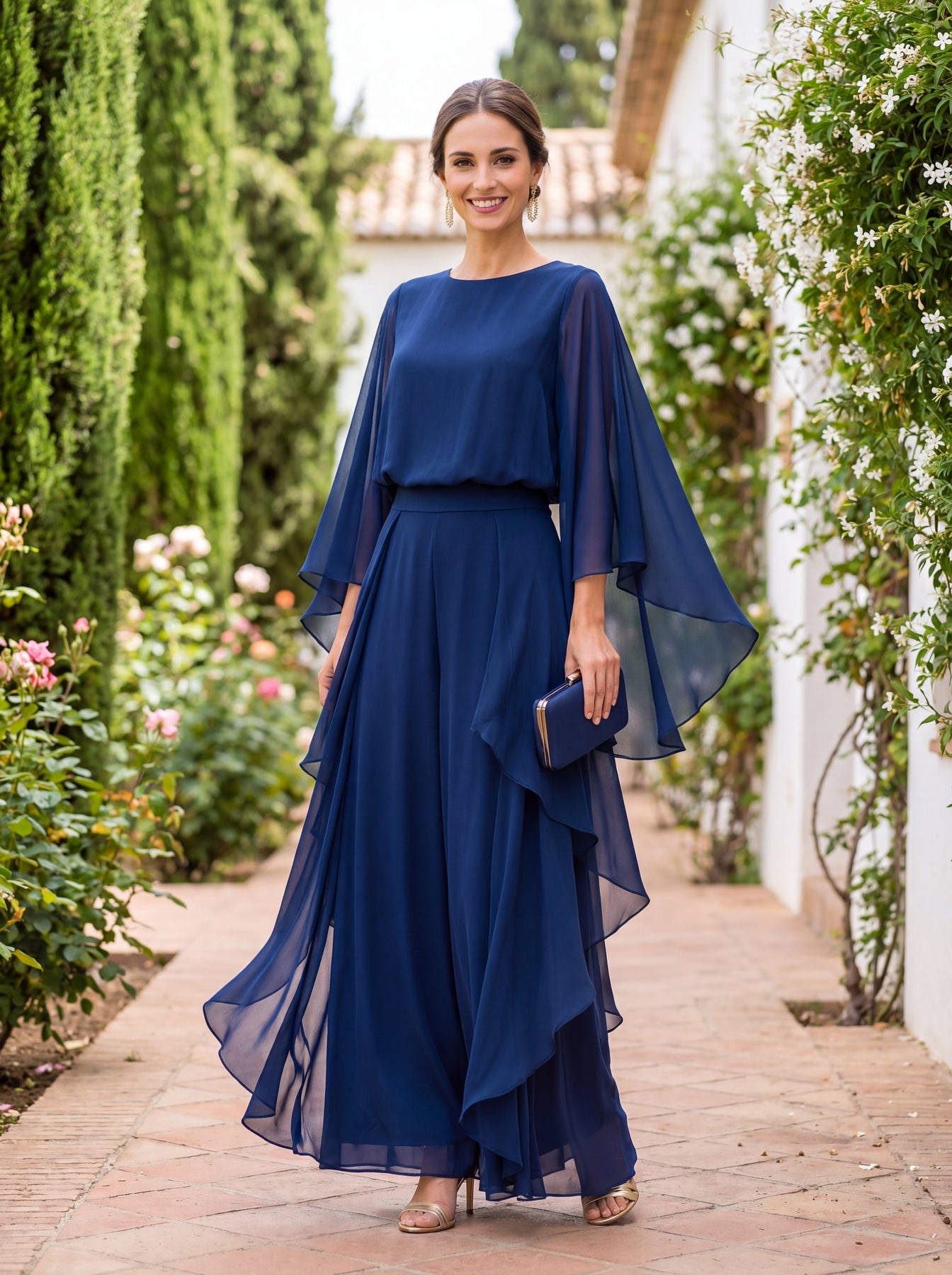 Lenorah Cape-Sleeve Chiffon Two-Piece Set – The Harrington Family Palm ...