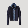 Navy Women's knit cardigan with denim trim