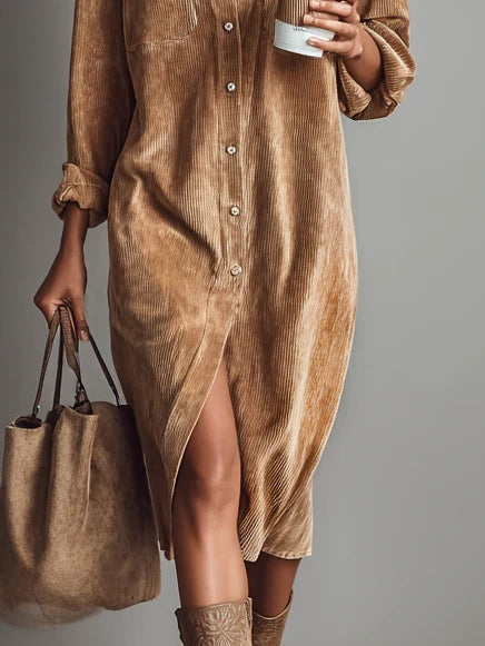 Aurovia Elegant Flared Shirt Dress