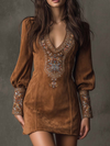 Harlow | Embroidered Faux Suede Mini Dress