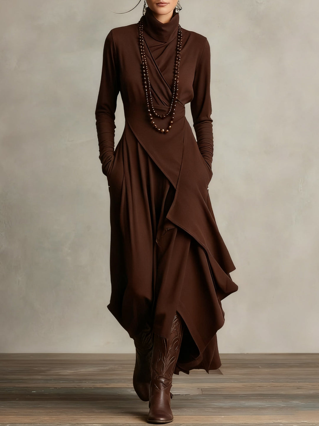 Marivelle™ | Elegant High-Neck Maxi Dress