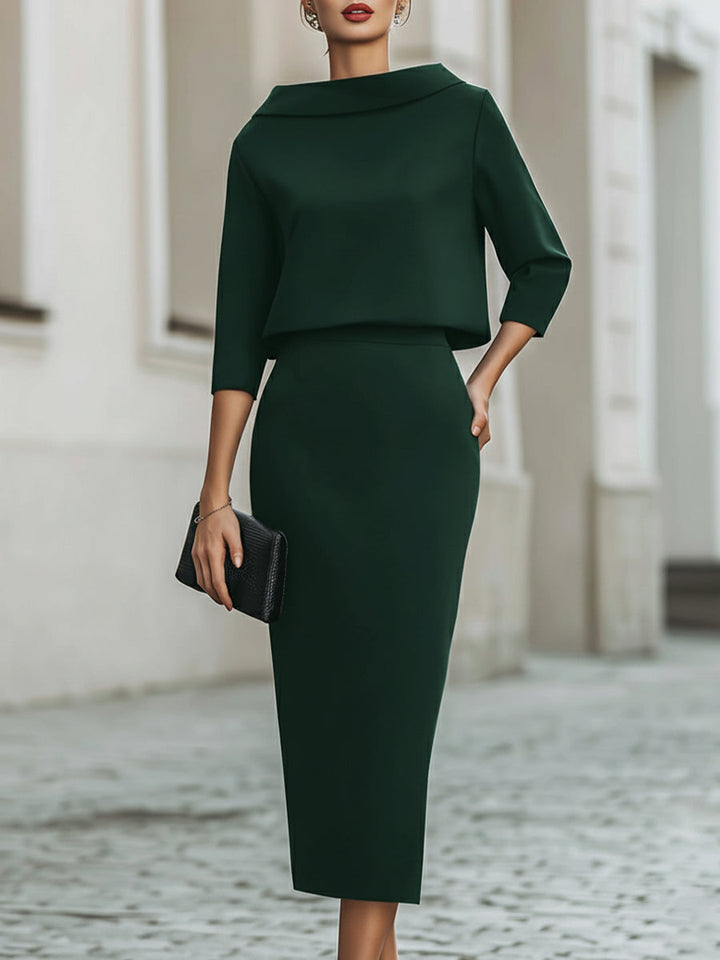 Sloane | Boat Neck Midi Skirt Set
