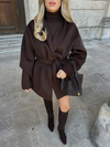 Women's Belted Longline Statement Coat in Brown