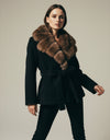 Women's Black Plush Faux Fur Belted Statement Coat